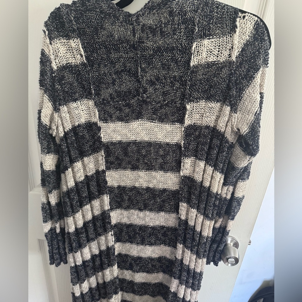 Free People Navy Blue Oatmeal Striped Free Spirit Open Front Duster Cardigan - Picture 10 of 10